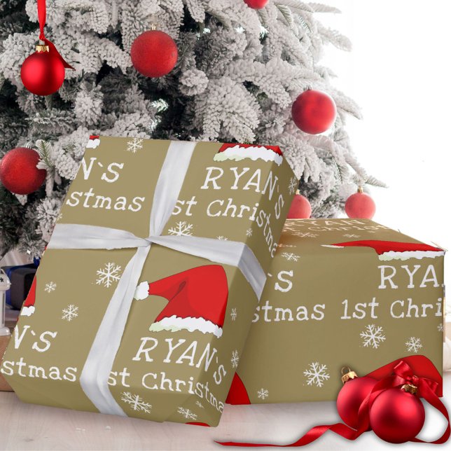 Papier Cadeau Le premier flocon de Noël Rouge Père Noël Flocon d (Créateur téléchargé)