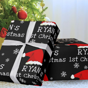 Papier Cadeau Le premier flocon de Noël Rouge Père Noël Flocon d