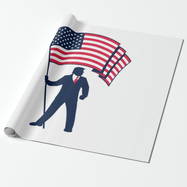 Papier Cadeau Le président Trump porte le drapeau des États-Unis (Déroulé)