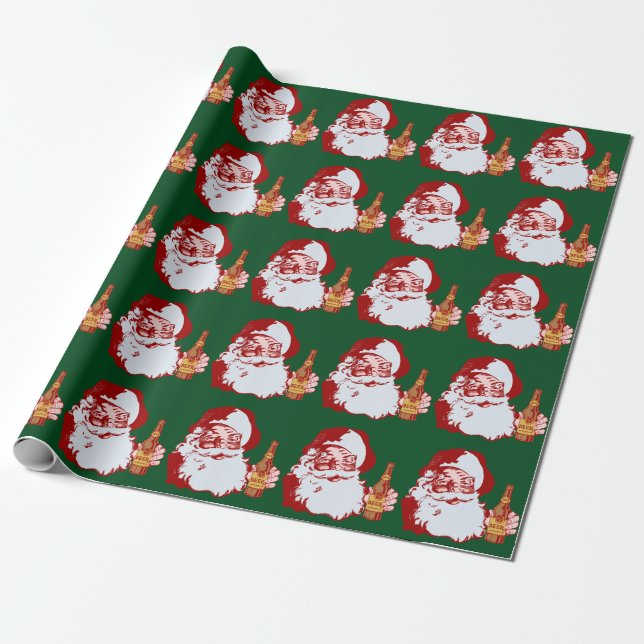 Papier Cadeau Le rétro père noël avec Noël de bière drôle (Déroulé)