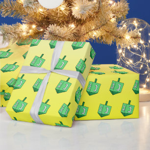Papier Cadeau Le rêve vert sur Hanoukka jaune