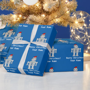 Papier Cadeau Le robot bleu personnalisé le père noël badine