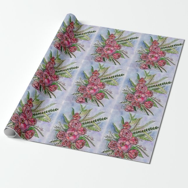 Papier Cadeau Le Splendor du design Rose sur papier d'emballage (Déroulé)