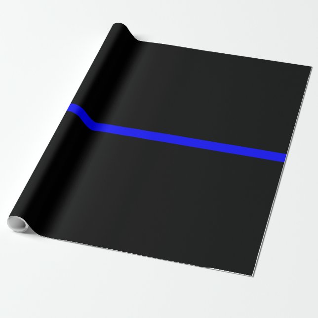 Papier Cadeau Le Symbolique Ligne Bleue Mince Horizontale Noir (Déroulé)