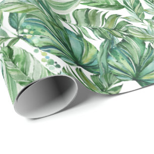 Papier Cadeau Le vert tropical laisse l'aquarelle