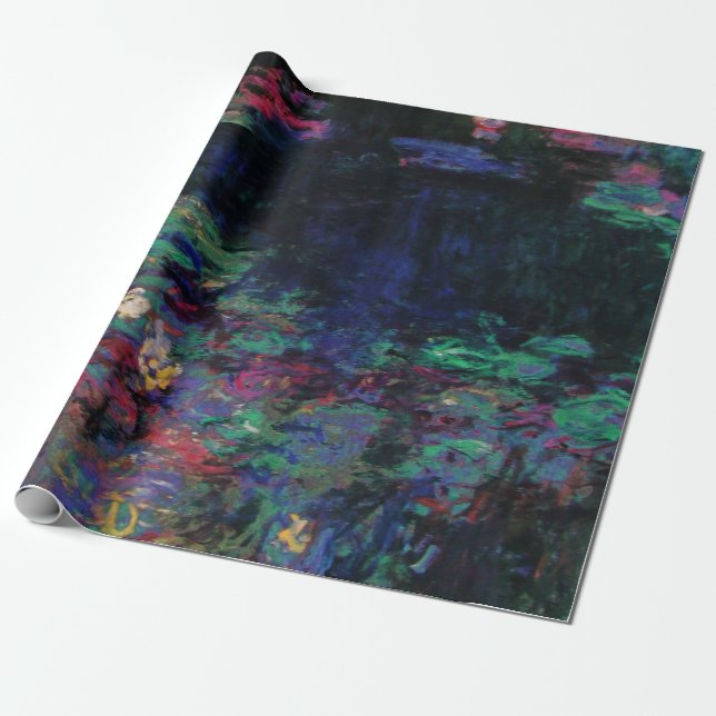 Papier Cadeau L'EAU MENSONGE VERT ÉTANG Claude Monet Flore foncé (Déroulé)