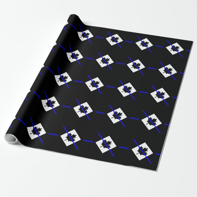 Papier Cadeau Légère ligne bleue sur le drapeau canadien (Déroulé)