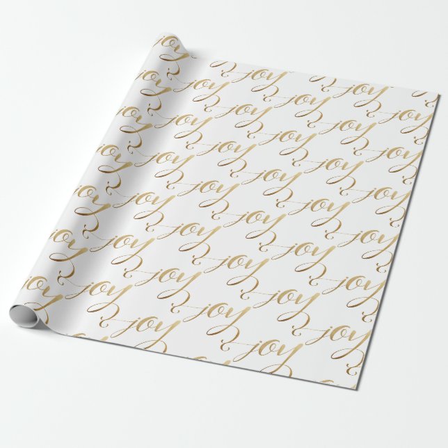Papier Cadeau L'élégante Joie de Noël moderne Gold White (Déroulé)