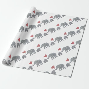 Papier Cadeau L'éléphant étreint la maman et le bébé gris avec