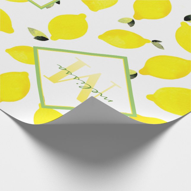 Papier Cadeau Lemons Ombre Monogramme en vert jaune clair (Coin)