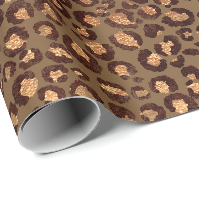 Papier Cadeau Leopard Animal Bronze Or Black Miel Africain Lux (Coin rond)