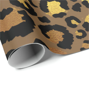 Papier Cadeau Léopard Animal Peau Or Bronze Noir Africain Lux
