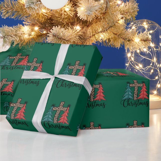 Papier Cadeau Leopard Cross Arbres de Noël Christian (Vacances)
