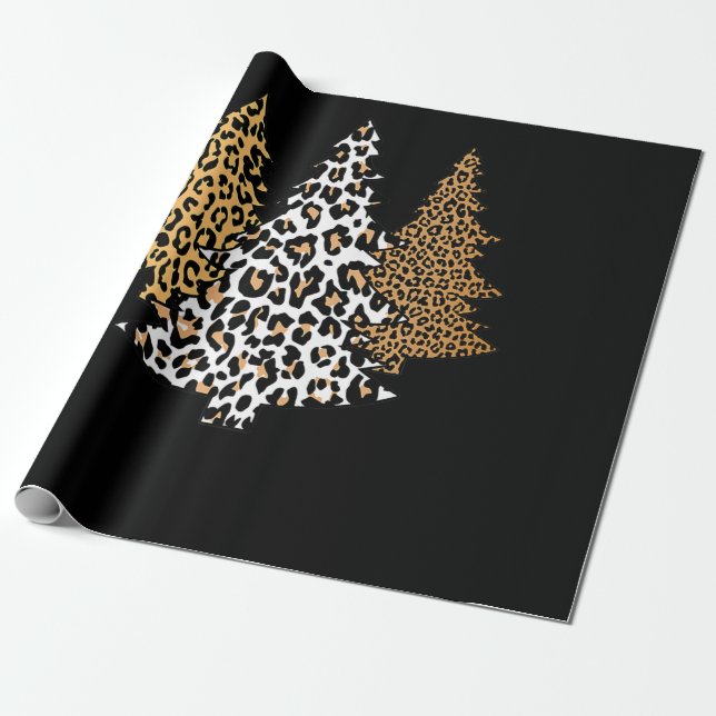 Papier Cadeau léopard de noël arbres guépard cadeau poster de an (Déroulé)