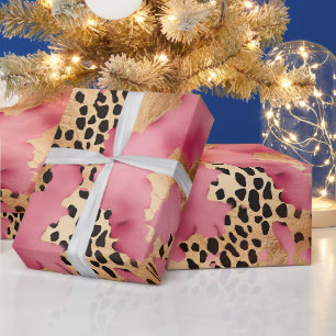 Papier Cadeau Léopard doré rose