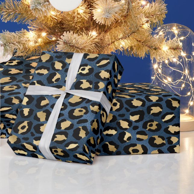 Papier Cadeau Leopard Motif Blue Gold (Vacances)