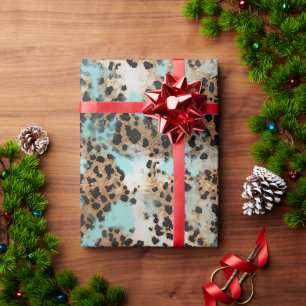 Papier Cadeau Léopard noir bleu turquoise