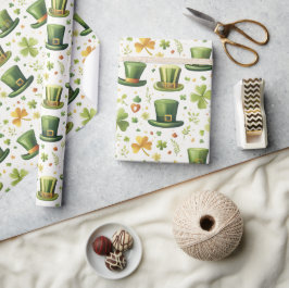 Papier Cadeau Leprechauns casquette chanceux et feuilles de trèf