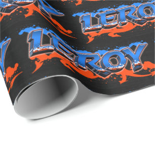 Papier Cadeau Leroy Prénom Graffiti blue orange