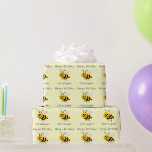 Papier Cadeau Les Abeilles Ajoutent Simplement Nom Anniversaire