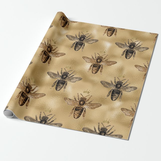 Papier Cadeau Les Abeilles de la Reine noire en or (Déroulé)