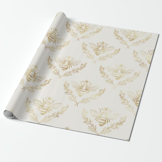 Papier Cadeau Les Abeilles d'or sur la crème. (Déroulé)