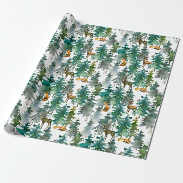 Papier Cadeau Les animaux des forêts dans le Motif de l'aquarell (Déroulé)