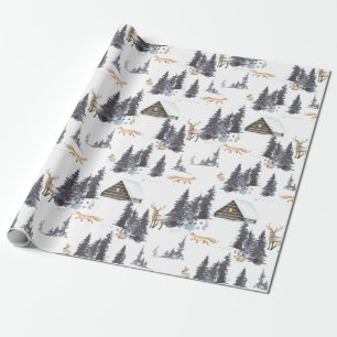 Papier Cadeau Les animaux sauvages des forêts d'hiver Motif