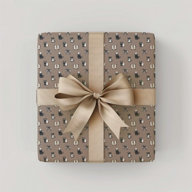 Papier Cadeau Les arcs et fantômes de chats noirs (Black Cats and Bows Wrapping Paper)