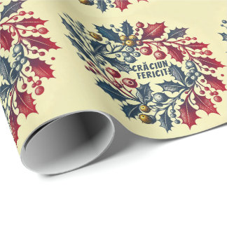 Papier Cadeau Les baies de Holly ont couronné roumain Drapeau co