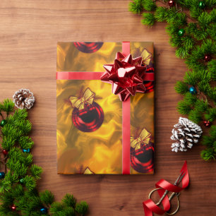 Papier Cadeau Les Baubles de Noël rouges en or