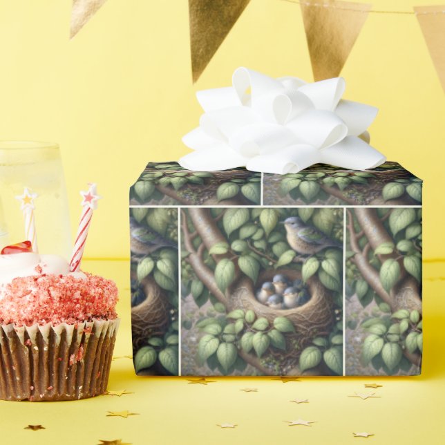 Papier Cadeau Les Bluebirds dans le nid (Fête d'anniversaire)