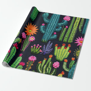 Papier Cadeau Les cactus et les fleurs du désert à la broderie