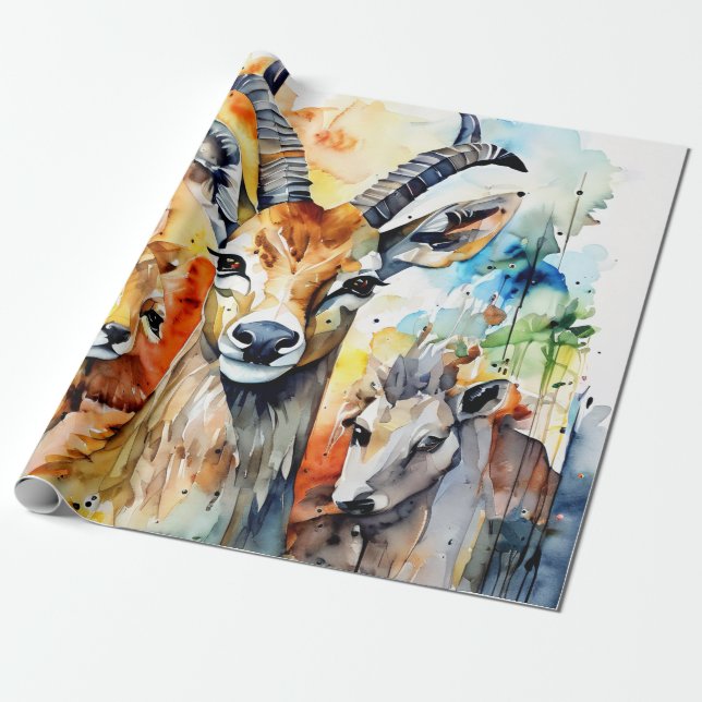 Papier Cadeau Les Compagnons de la nature Aquarelle Collage (Déroulé)