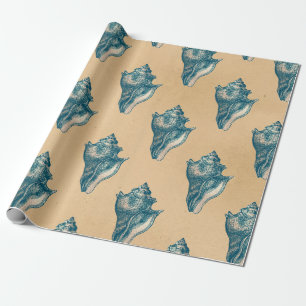 Papier Cadeau Les coquillages bleus sur Tan