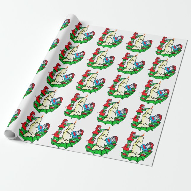 Papier Cadeau LES ELVES DÉCORÉES papier d'emballage (Déroulé)