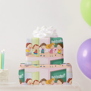 Papier Cadeau Les Enfants À L'École Papier D'Emballage