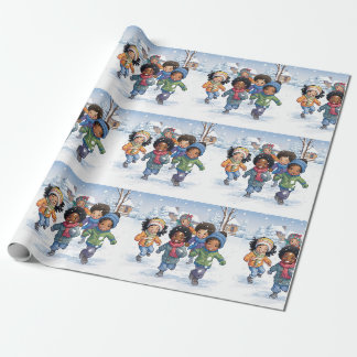 Papier Cadeau Les enfants afro-américains jouent dans la neige
