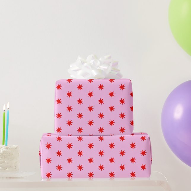 Papier Cadeau Les étoiles rouges et roses Saint-Valentin (Cadeaux de fête)