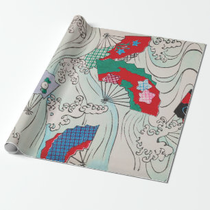 Papier Cadeau Les fans japonais sur les vagues Motif Vintage