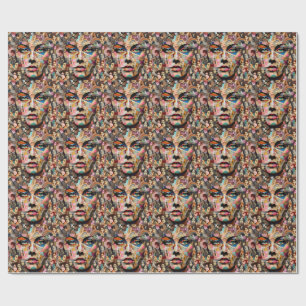 Papier Cadeau les femmes font face au collage abstrait pop art
