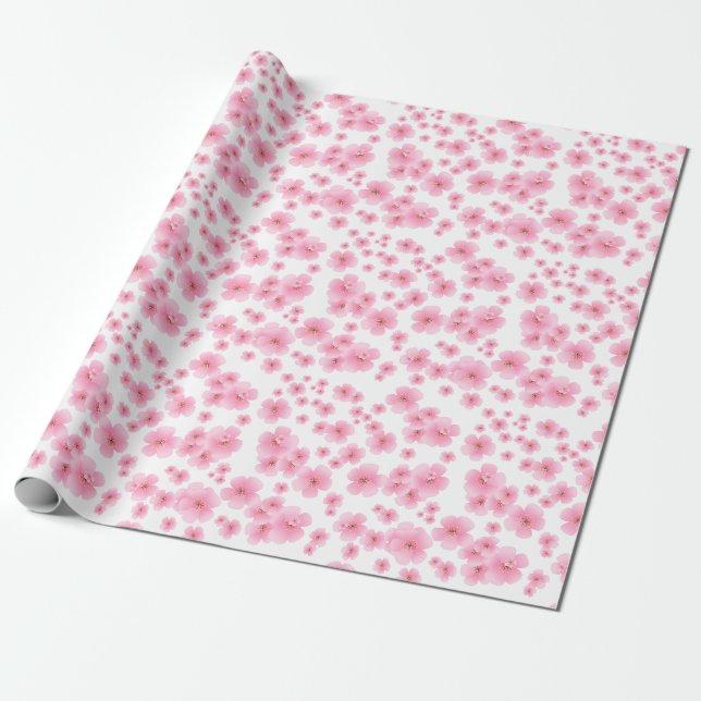 Papier Cadeau Les fleurs de cerisier fleurissent le motif rose (Déroulé)