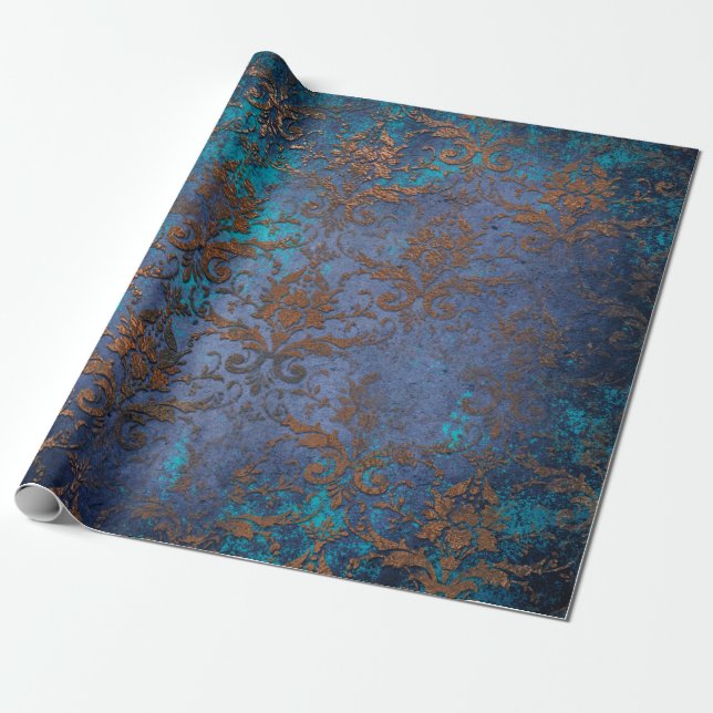 Papier Cadeau Les fleurs de défilement de Patina sur le violet (Déroulé)