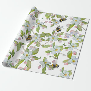 Papier Cadeau Les fleurs du jardin de printemps et les bourdons