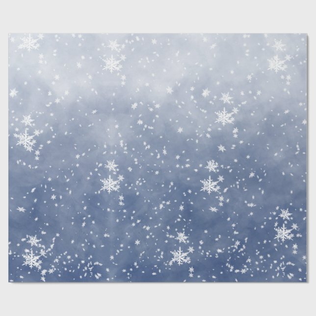 Papier Cadeau Les flocons blancs qui tombent du ciel étoilé (Plat)