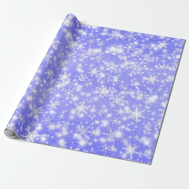 Papier Cadeau Les flocons de neige de Noël s'éclaboussent en vio (Déroulé)