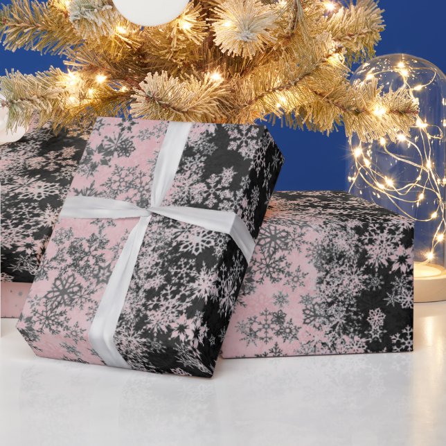 Papier Cadeau "Les flocons de neige en argent et rose (Vacances)