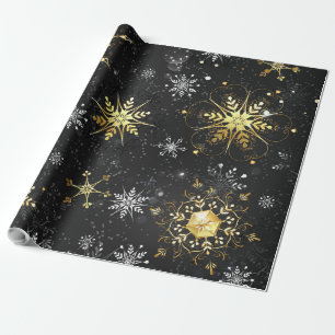 Papier Cadeau Les flocons dorés de Noël sur l'Arrière - plan noi