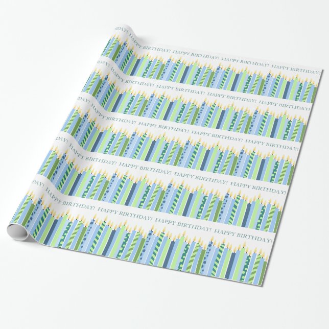 Papier Cadeau Les garçons de bougies bleues et jaunes (Déroulé)