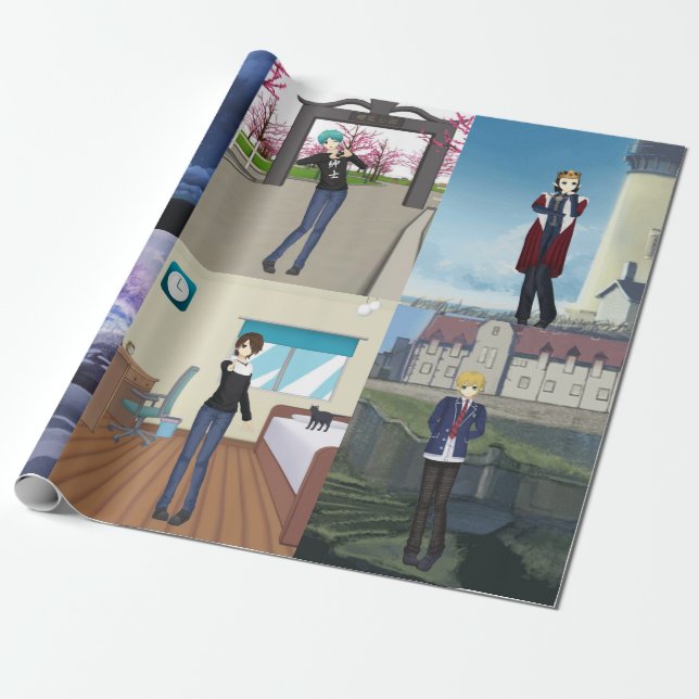 Papier Cadeau Les gars de style Anime envelopper du papier (Déroulé)